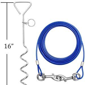 Dog Stake Tie Out Cable and Reflective Stake 16 Ft. NEW